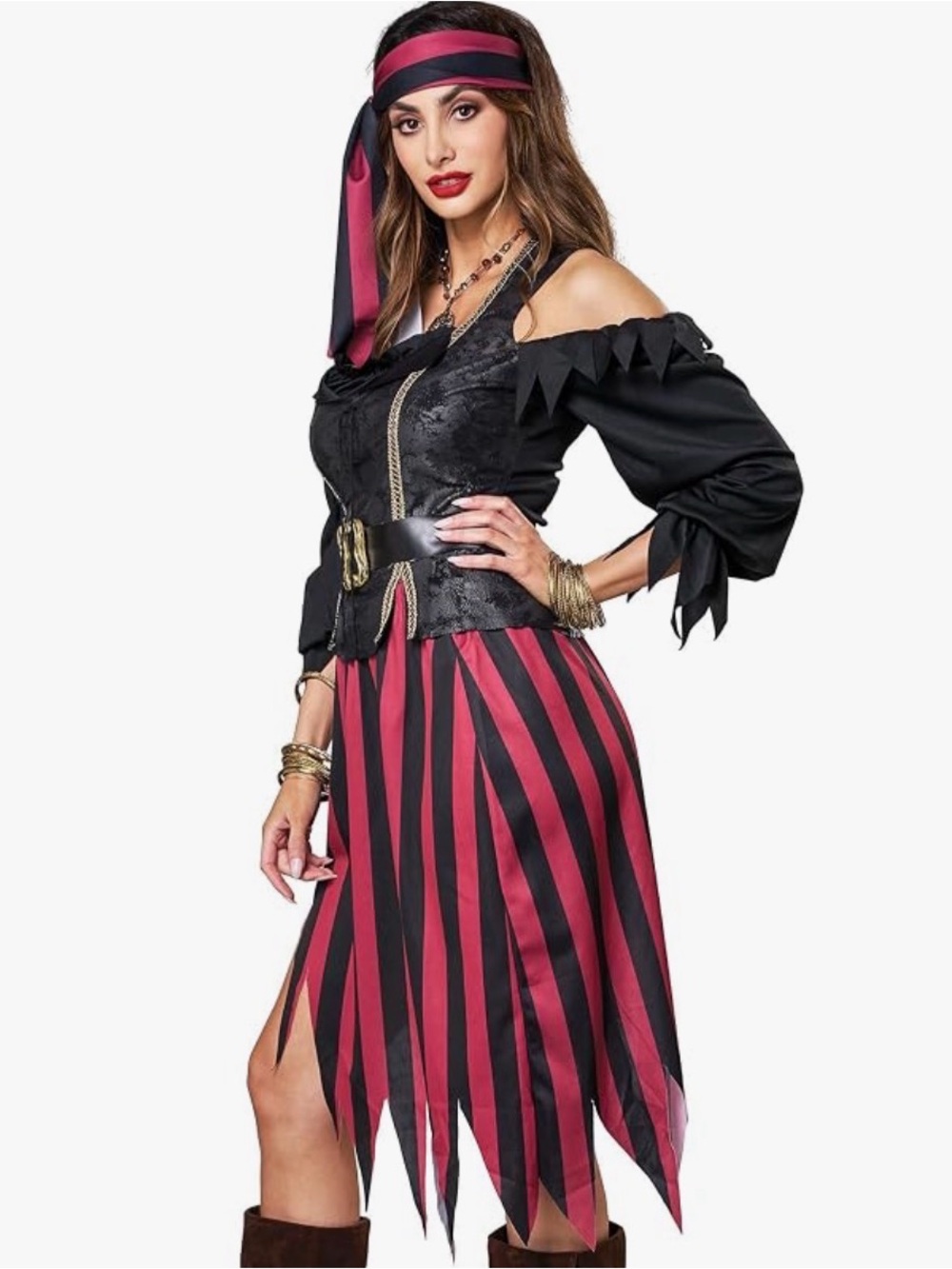 California Costumes Black and Red Striped Asymmetrical Pirate Skirt